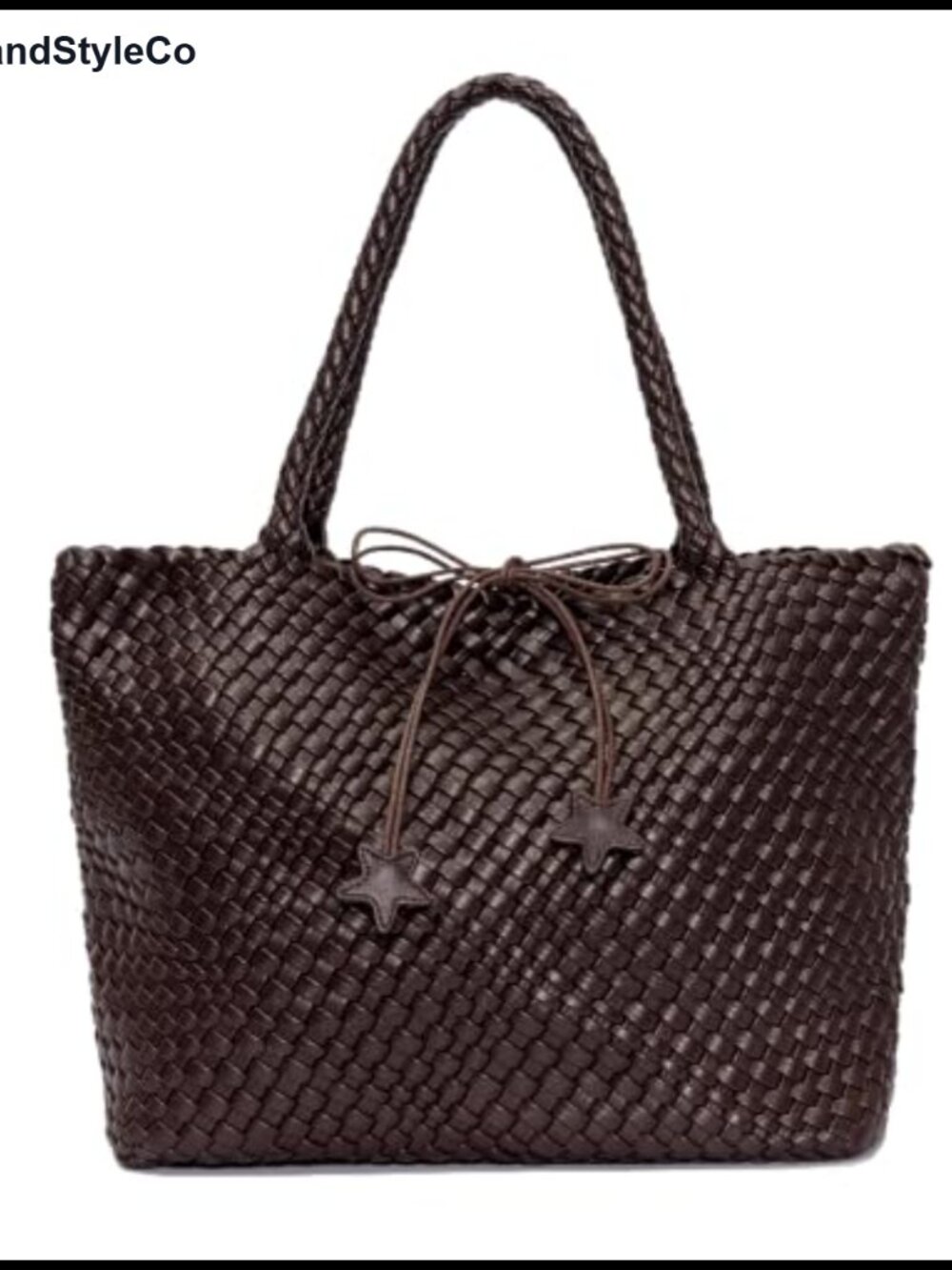 Faux Leather Woven Tote Handbag Set Large Shoulder Purse with Pouch